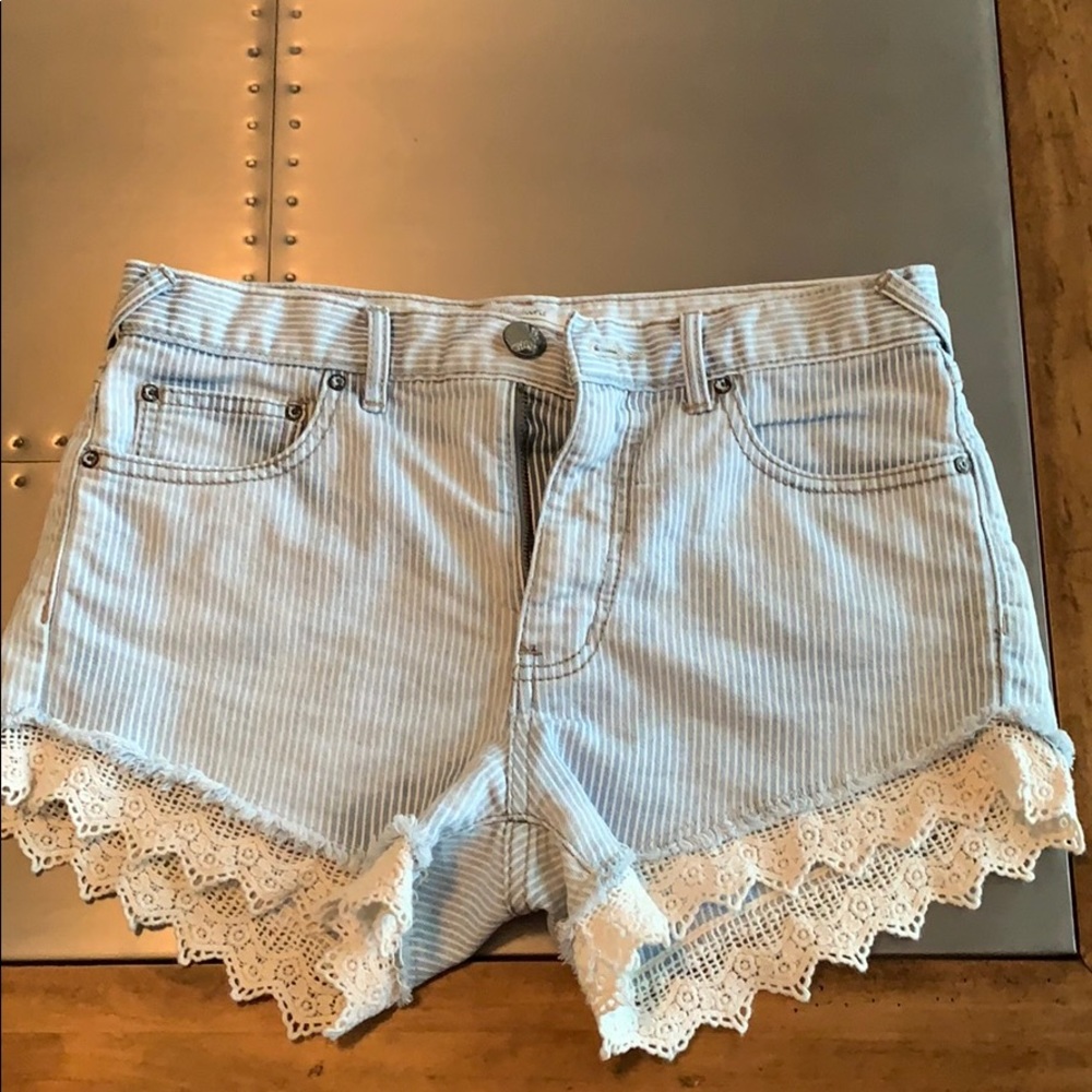 Free People Denim Shorts with Lace Detail